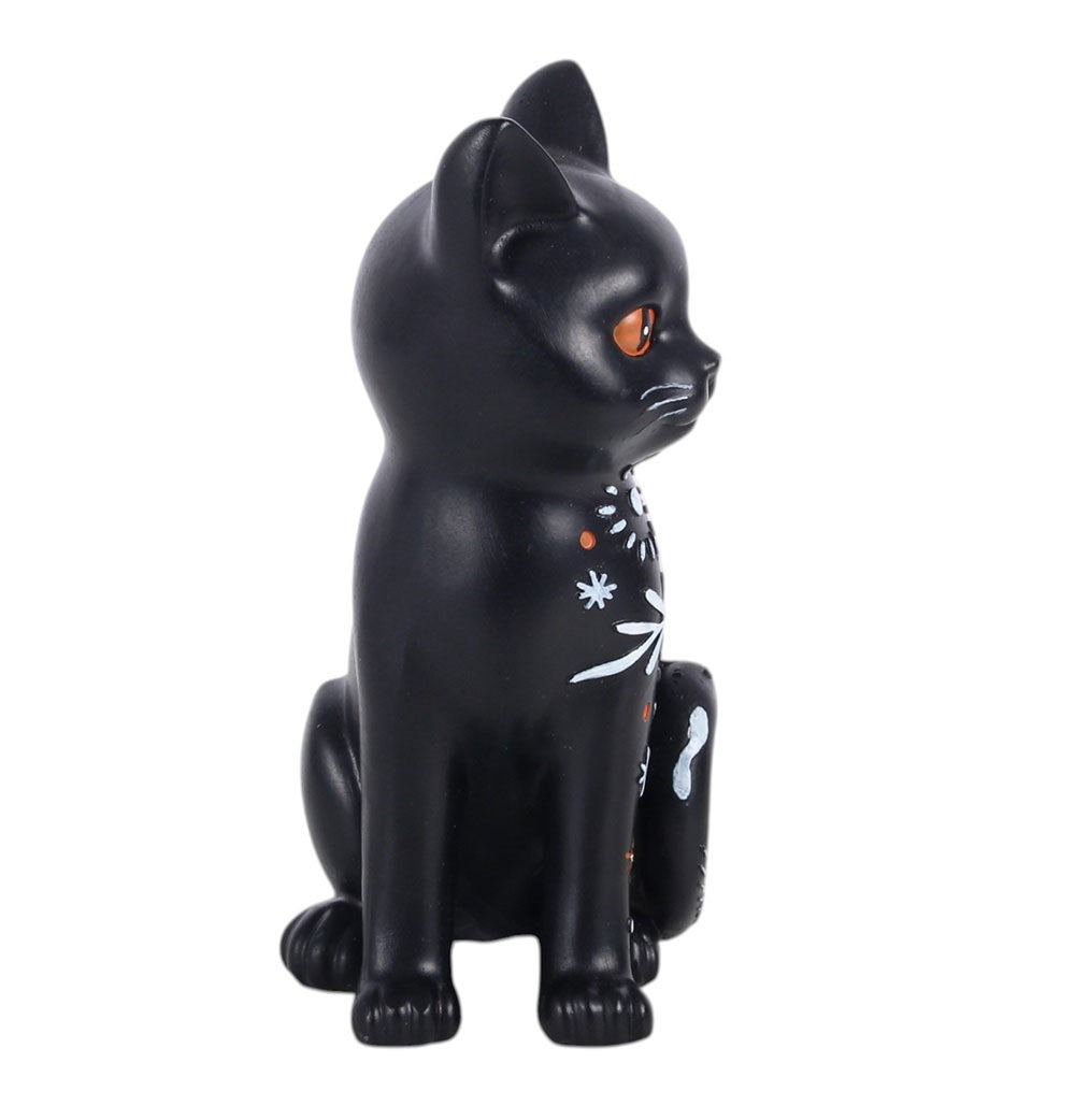 Witchy Celestial Black Cat Figurine – Schwarze Katzenfigur mit Blumenmuster