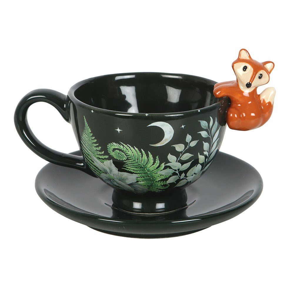 Vintage Tasse mit Untertasse Waldmuster und kleinem Fuchs