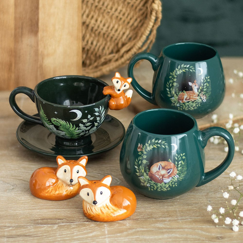 Vintage Tasse mit Untertasse Waldmuster und kleinem Fuchs