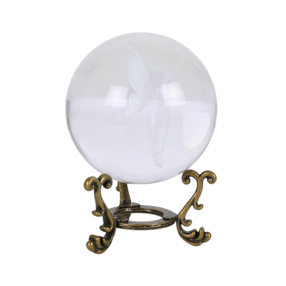 Fairy Glaskugel seitlich auf Bronzestand weißer Hintergrund