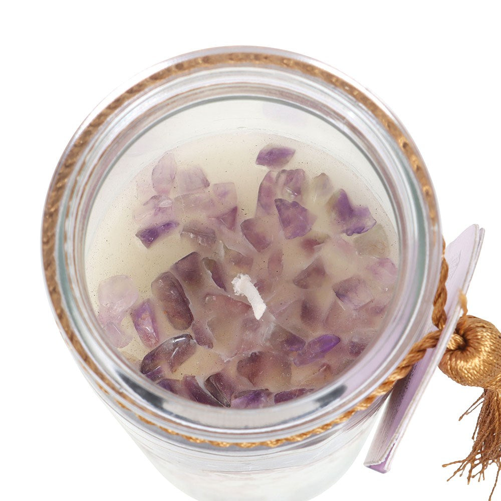 Selene Goddess Kerze im Glas  mit Amethystkristallen