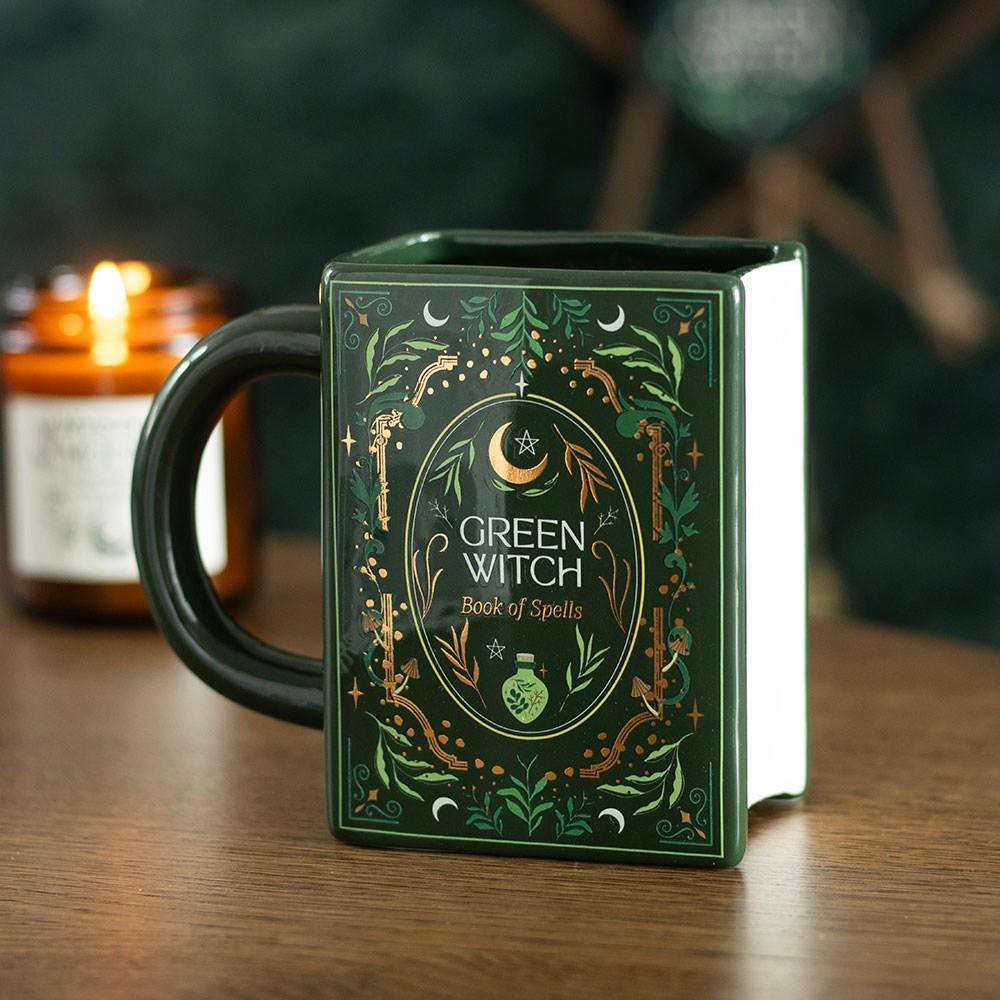 "Green Witch" 3D Becher Tasse in Buchform mystisch Gothic Geschenk