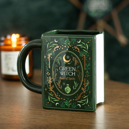 "Green Witch" 3D Becher Tasse in Buchform mystisch Gothic Geschenk