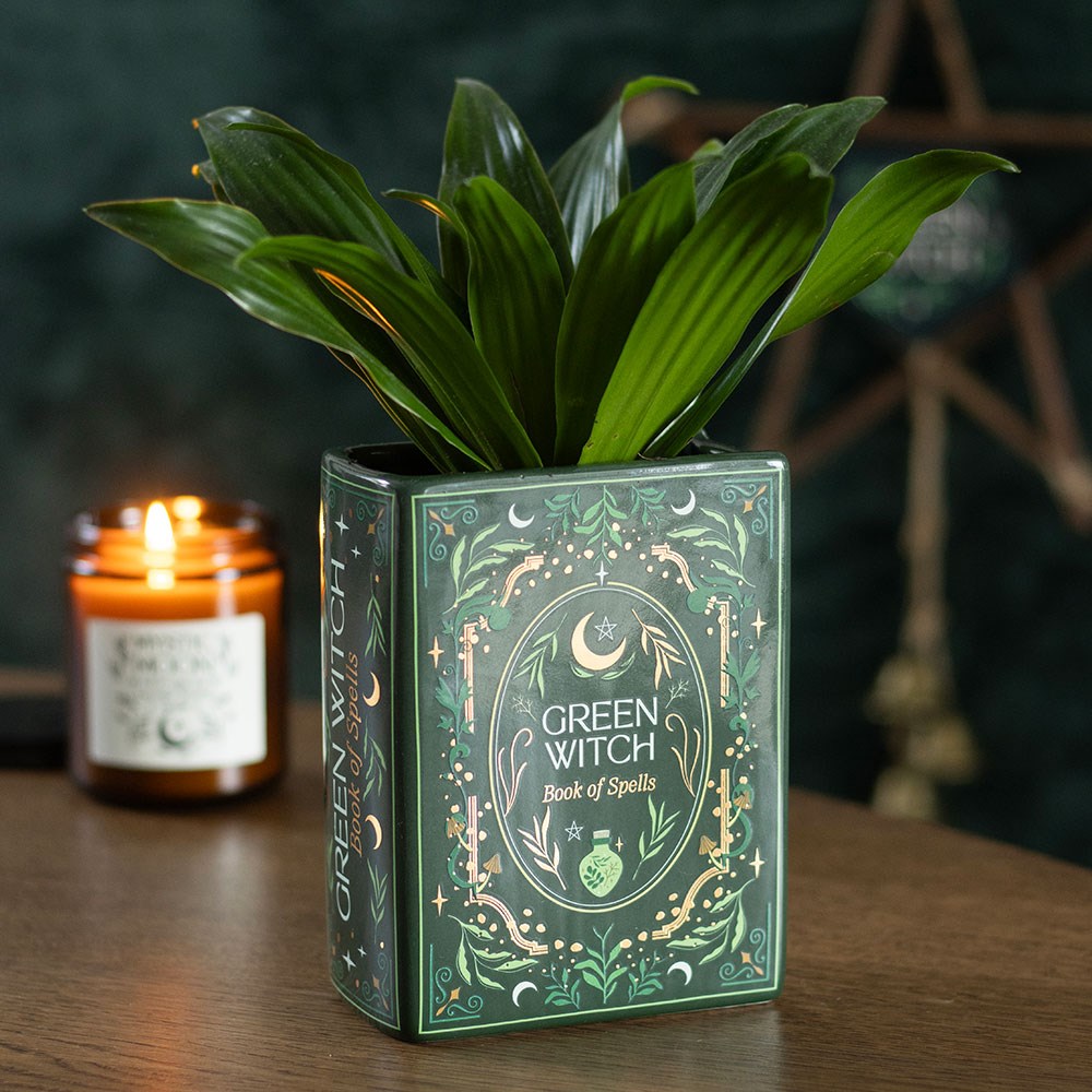 Mystische Vase Pflanzengefäß "Green Witch" in Buchform Hexen-Deko