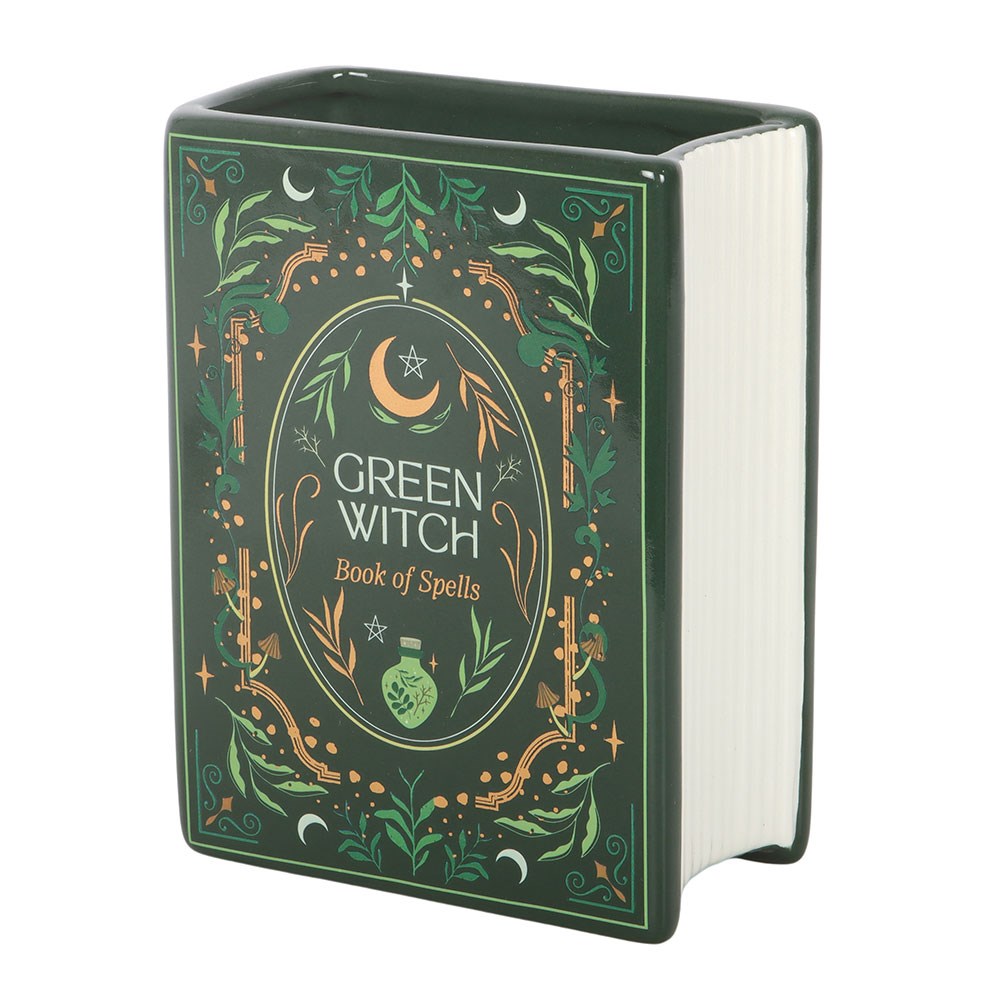 Mystische Vase Pflanzengefäß "Green Witch" in Buchform Hexen-Deko