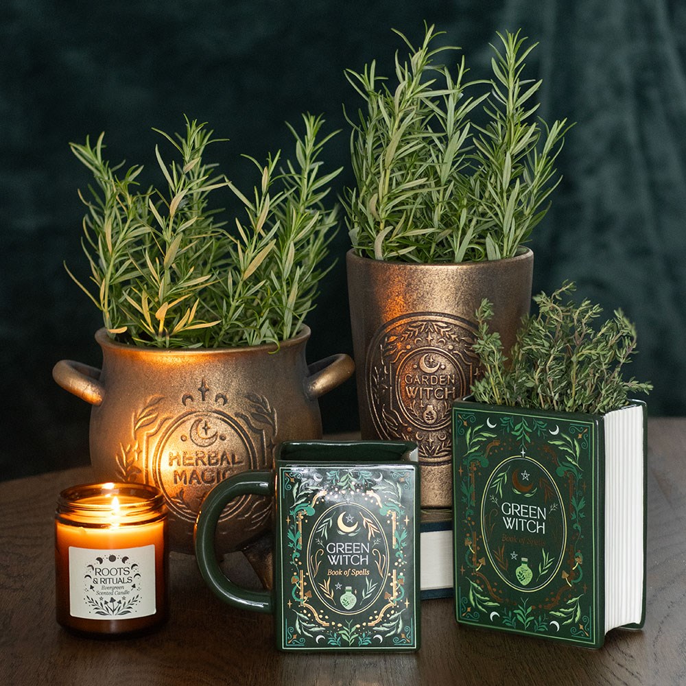Mystische Vase Pflanzengefäß "Green Witch" in Buchform Hexen-Deko