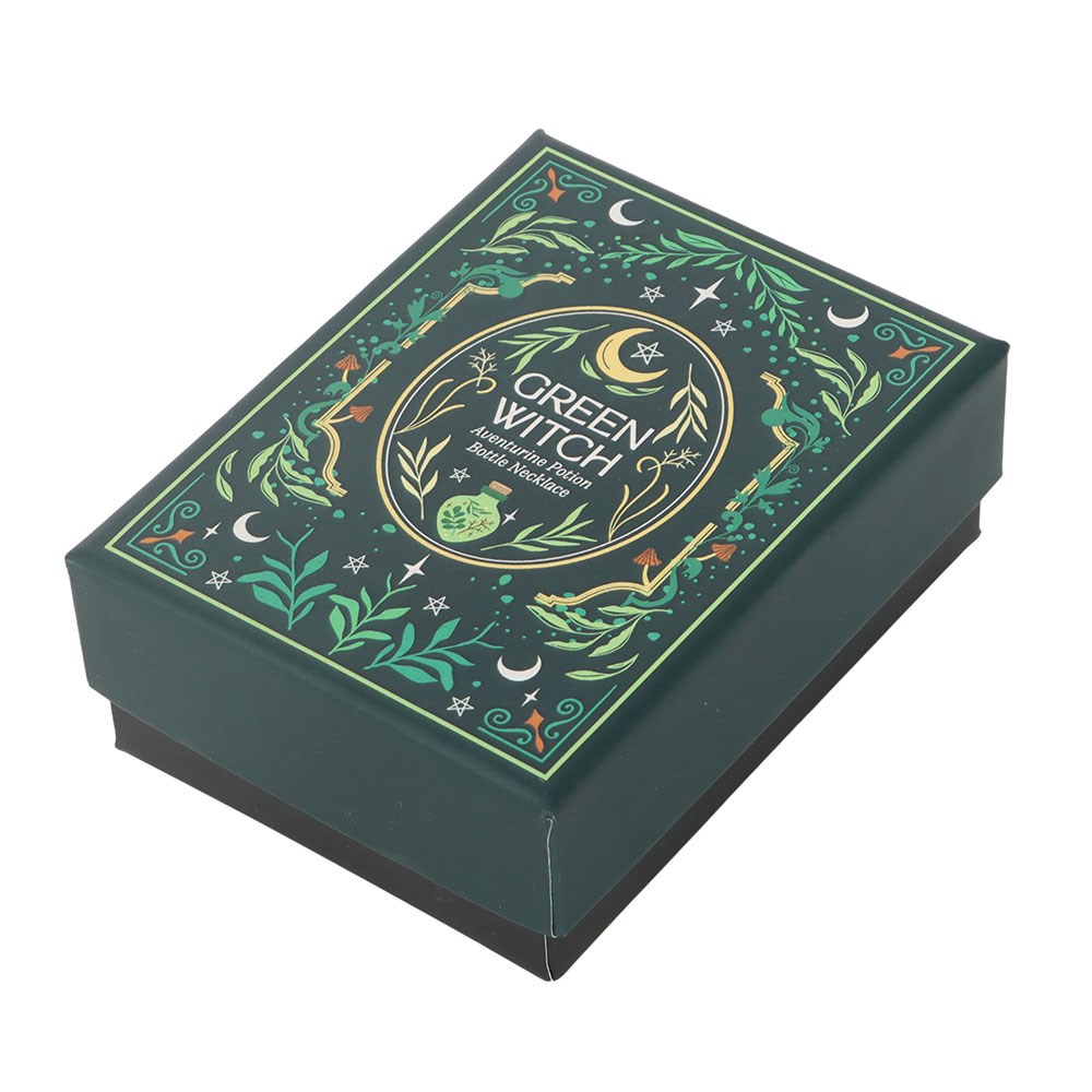 Mystische Halskette mit Aventurin-Splittern "Green Witch" im Geschenkkarton