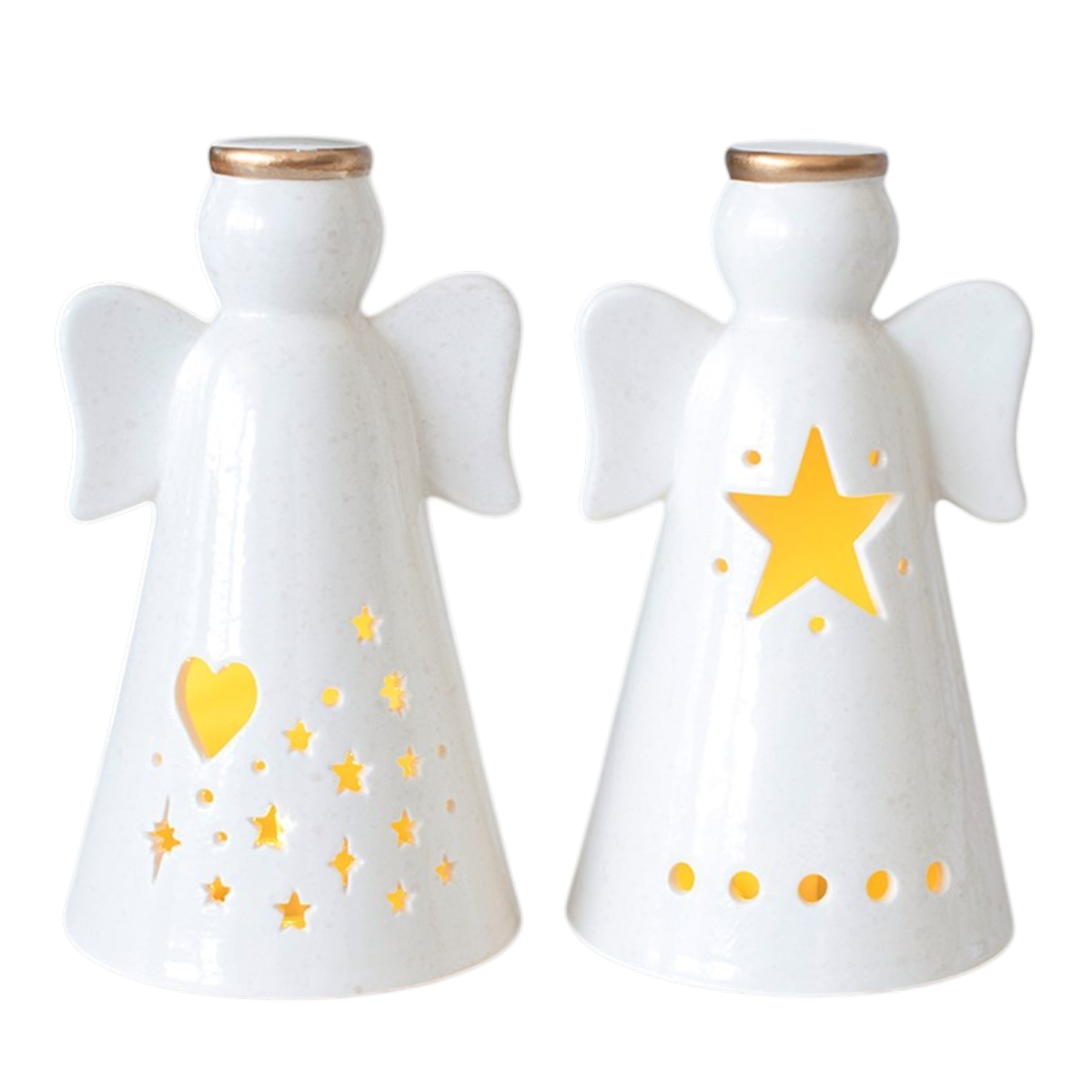 Festliches Engel Dekolicht 2er-Set Keramik – Herz & Stern LED