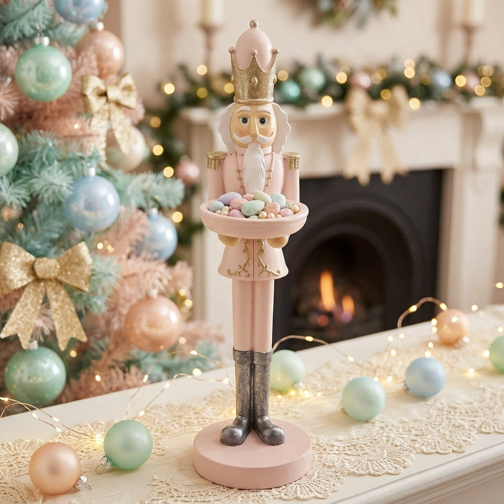 Große Nussknackerfigur Rosa mit Tablett 40 cm Weihnachten