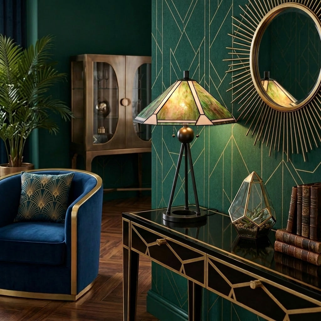 Tiffany Tischlampe Art déco Grün-Braun Ø 50 × 73 cm Clayre & Eef