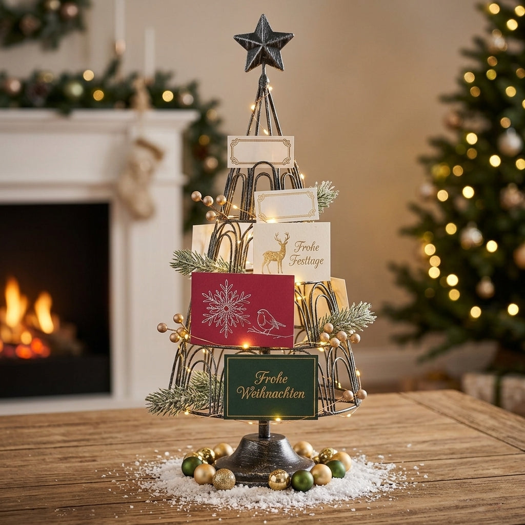 Vintage-Kartenhalter Weihnachtsbaum aus schwarzem Metall 31 cm