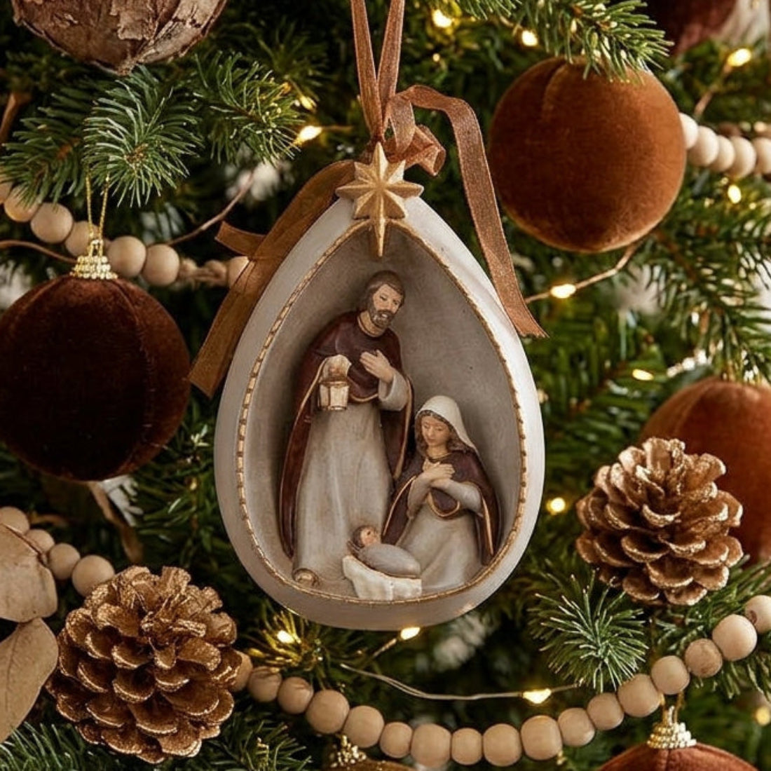 Weihnachtsanhänger Krippe mit Christbaumschmuck Clayre & Eef 11 cm