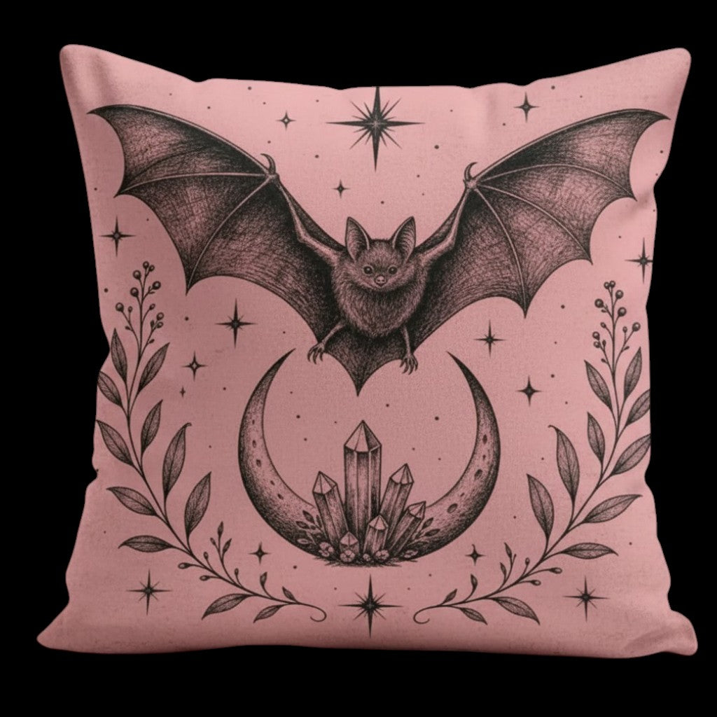 Fledermaus Gothic Witchy Kissen 45 x 45 cm Dekokissen in schwarz-rosa