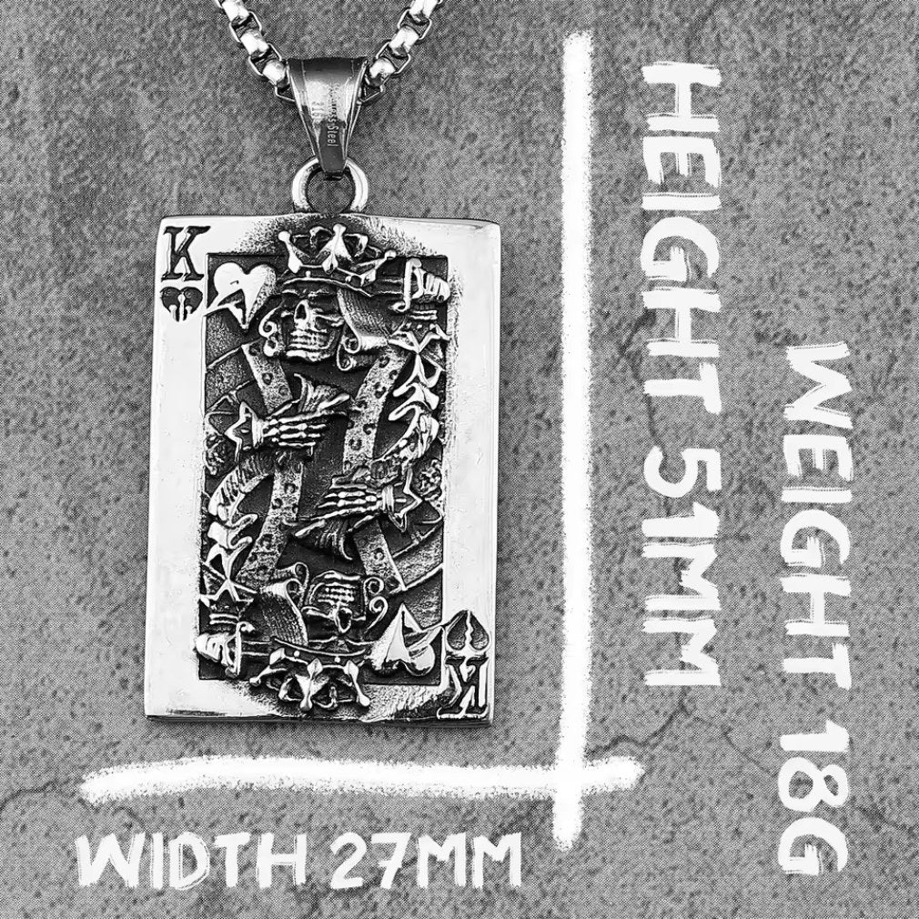 Halskette aus Edelstahl Spielkarte "Herzkönig" Skull