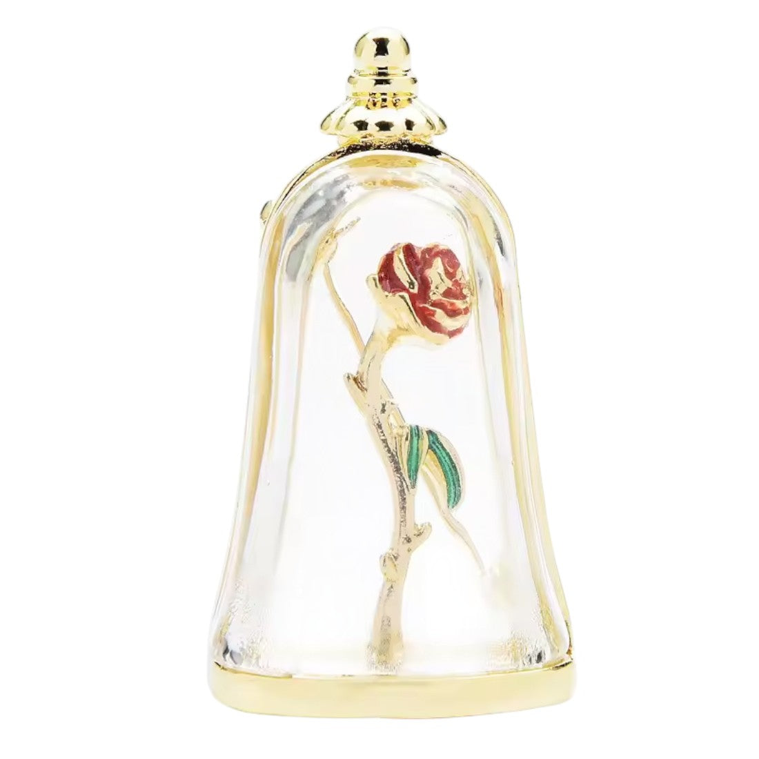 3D Brosche Rose im Glas Glasglocke gold weißer Hintergrund