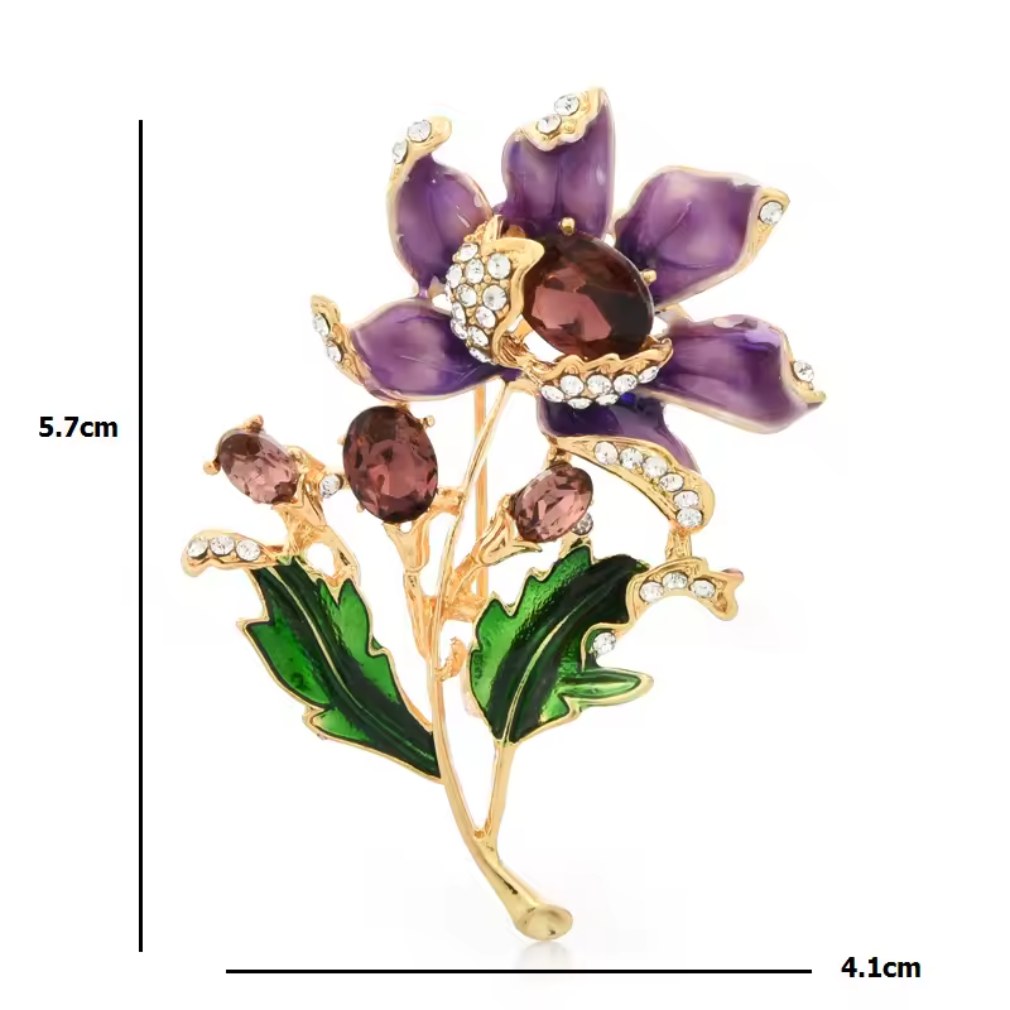 Vintage Blumenbrosche Lila – Kristall & Emaille