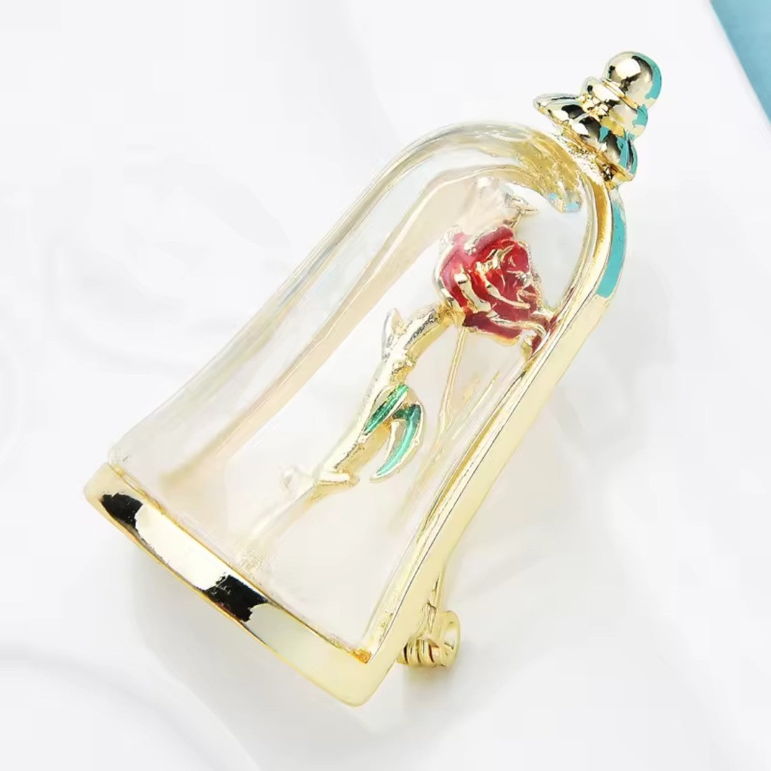 3D Brosche Rose im Glas Seitenansicht liegend