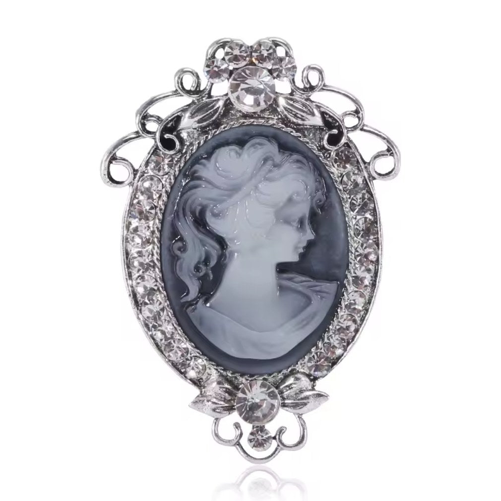 Vintage Brosche Cameo silberfarben mit Strass
