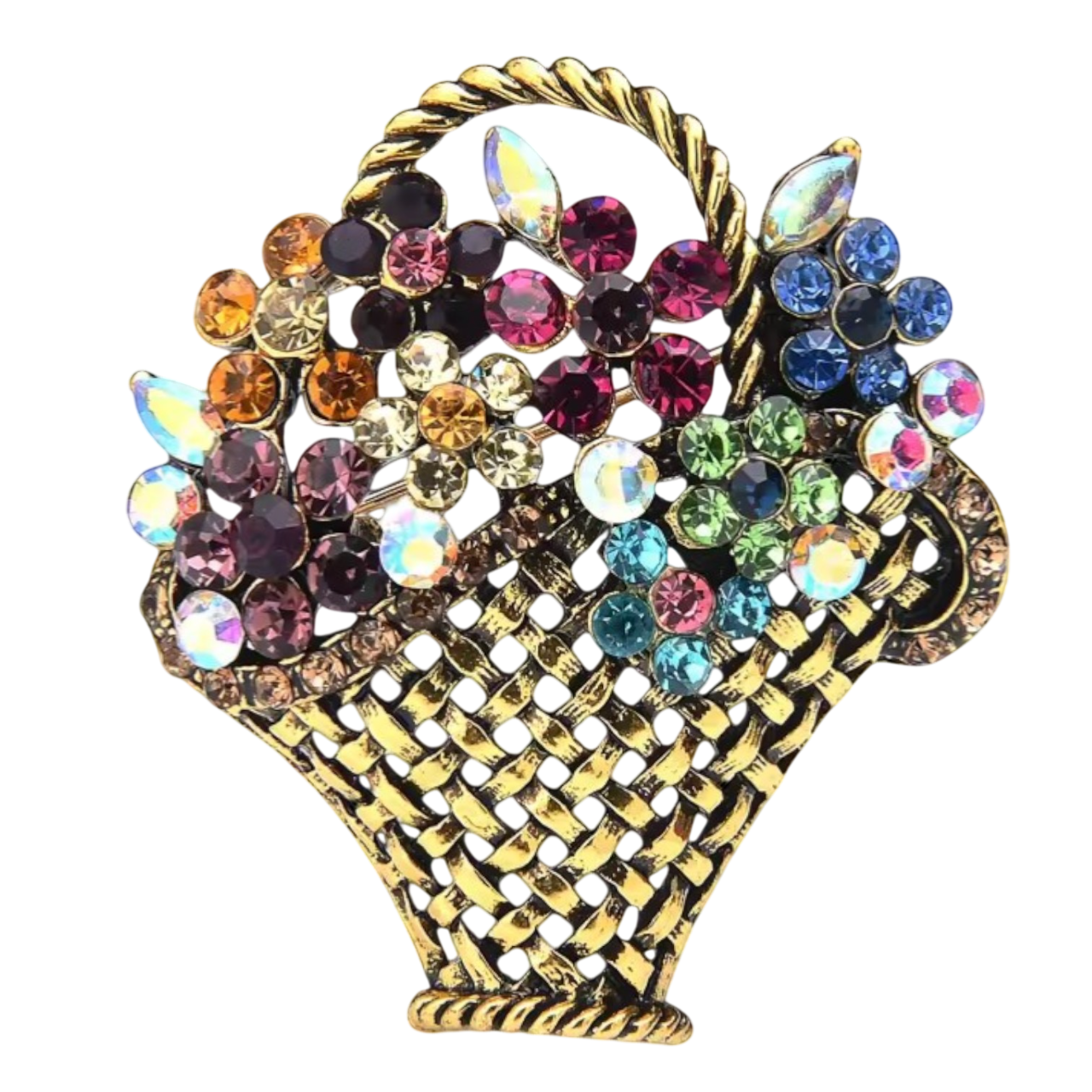 Prachtvolle Blumenkorb-Brosche mit buntem Strass - Vintage-Stil