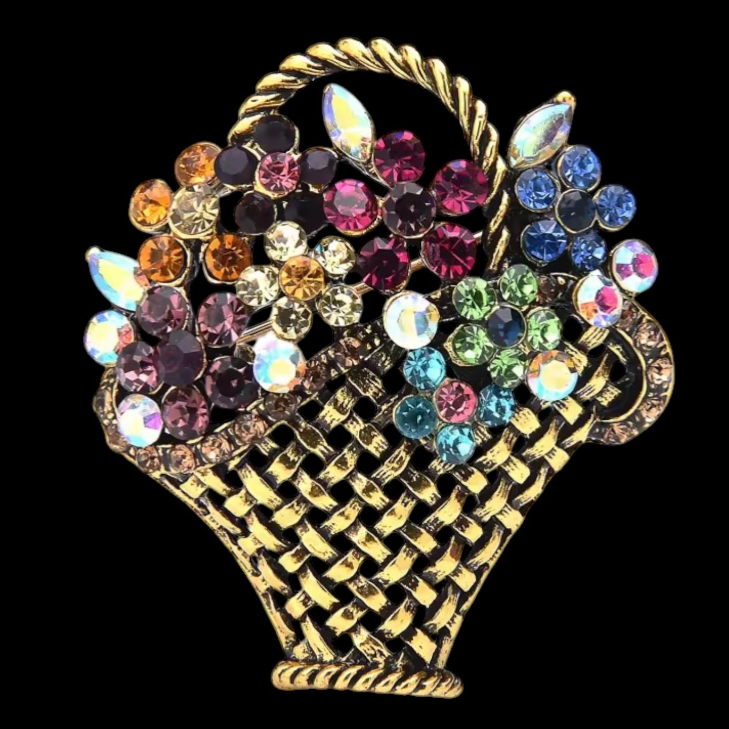 Prachtvolle Blumenkorb-Brosche mit buntem Strass - Vintage-Stil