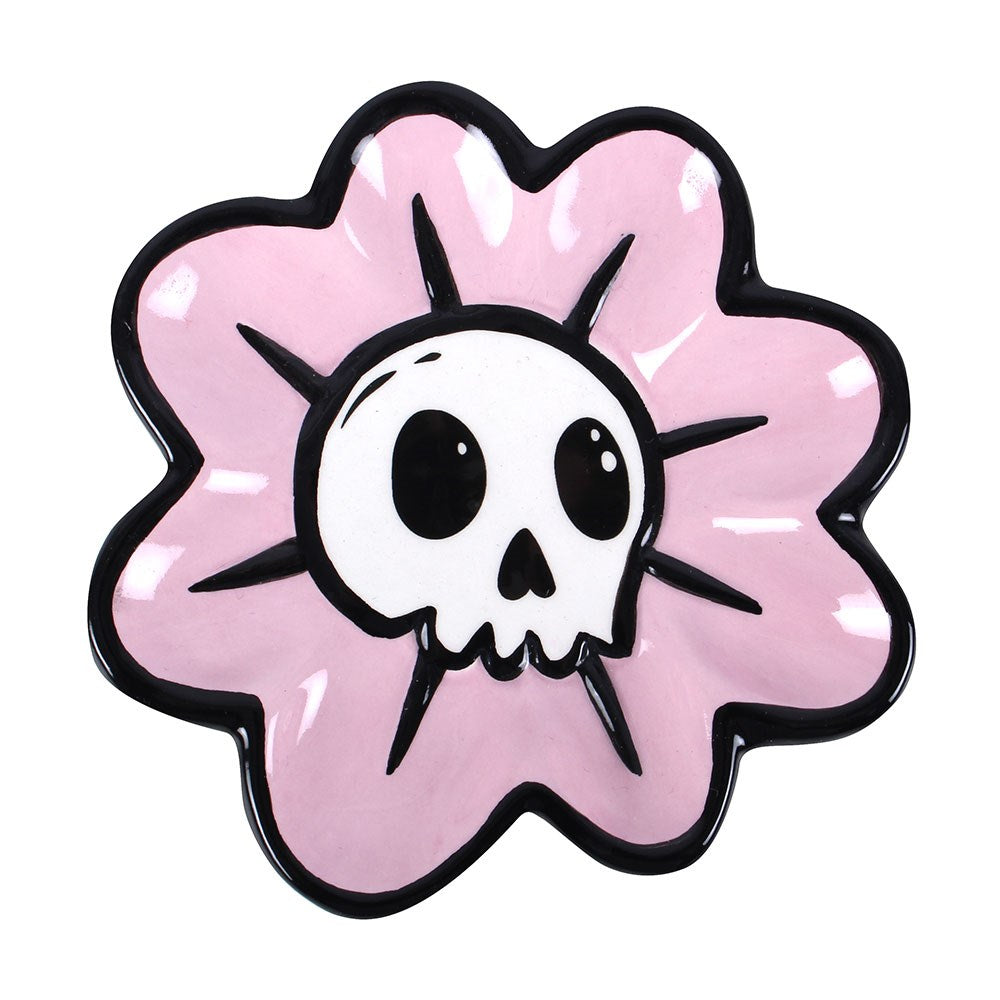 Gothic Anime Keramik Schmuckschale Blume mit Totenkopf Pink