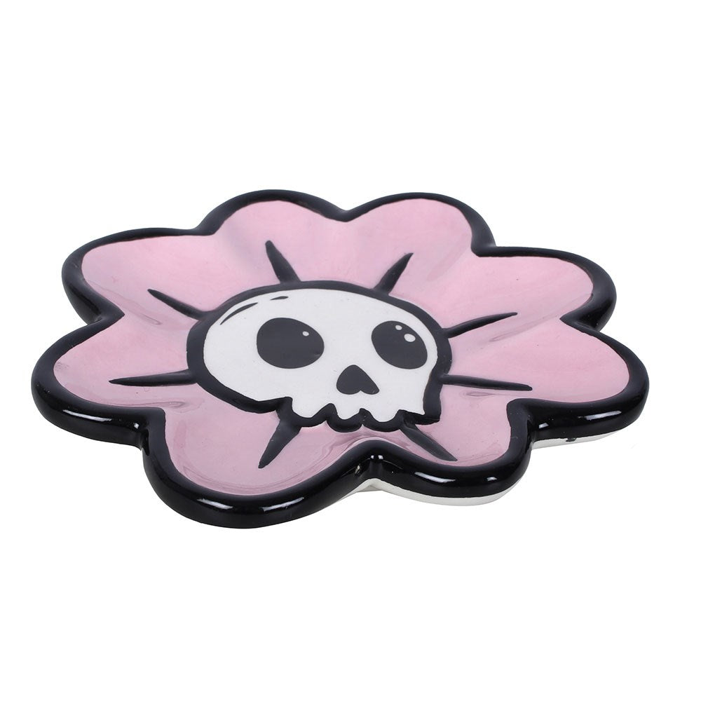 Gothic Anime Keramik Schmuckschale Blume mit Totenkopf Pink