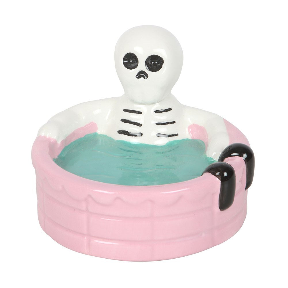 Keramik Schmuckschale Skelett in Badewanne Pink Gothic