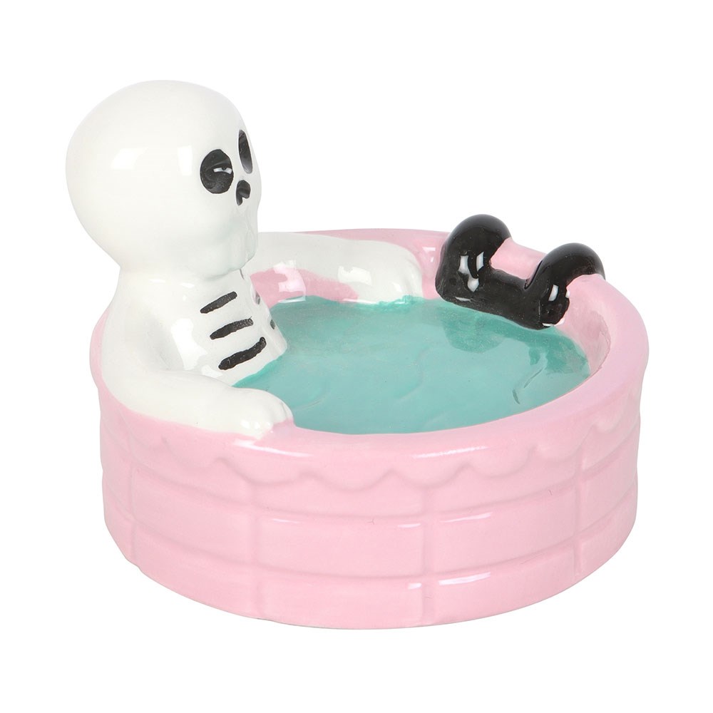 Keramik Schmuckschale Skelett in Badewanne Pink Gothic