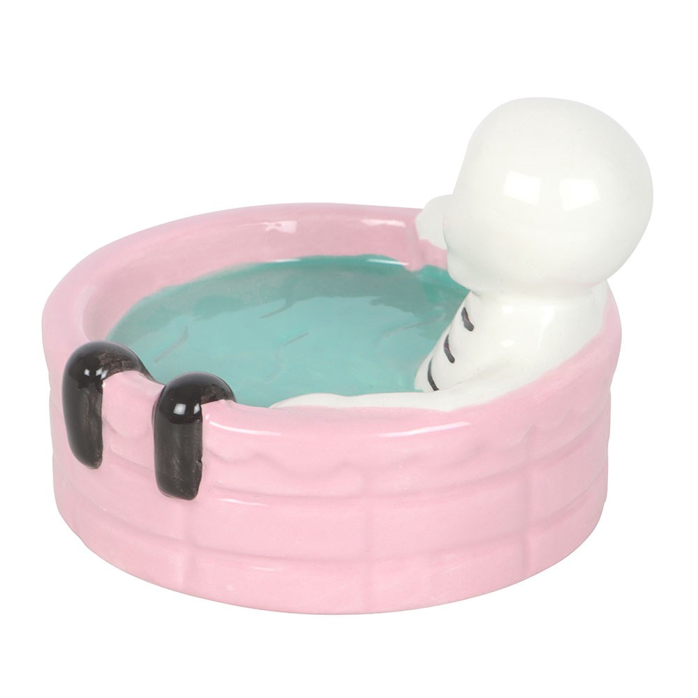 Keramik Schmuckschale Skelett in Badewanne Pink Gothic