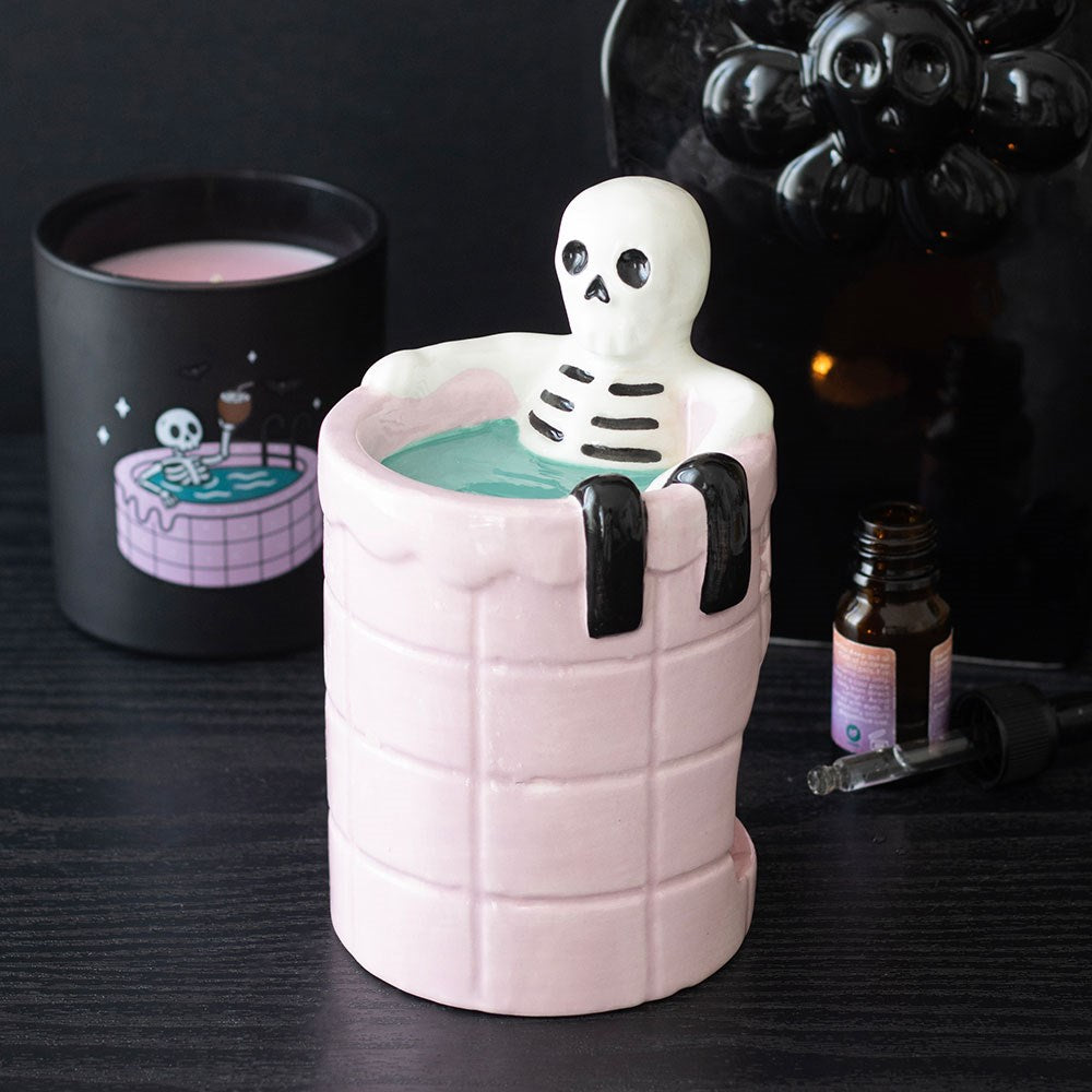 Keramik Duftlampe Skelett in Badewanne Pink gothic Halloween