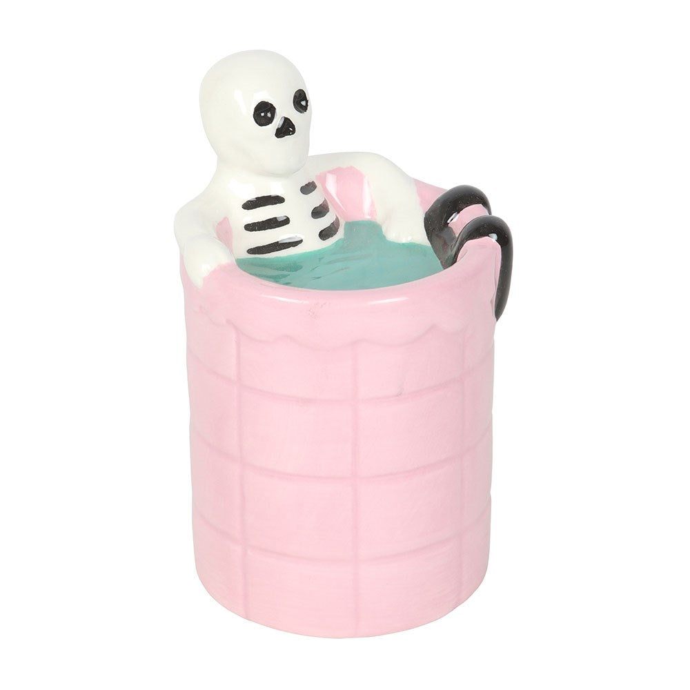 Keramik Duftlampe Skelett in Badewanne Pink gothic Halloween