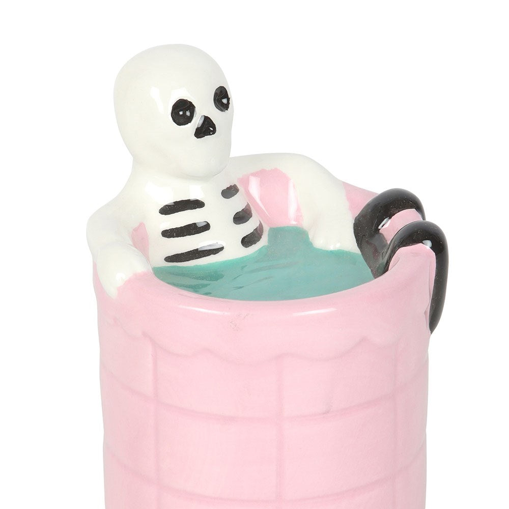 Keramik Duftlampe Skelett in Badewanne Pink gothic Halloween