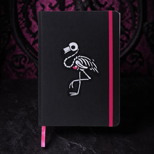 Notizbuch mit Flamingo-Skelett Stickerei Schwarz Pink Gothic