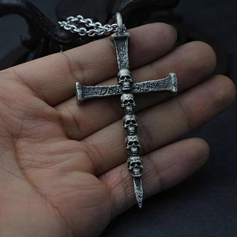 Gothic Halskette Kreuz mit Totenköpfen