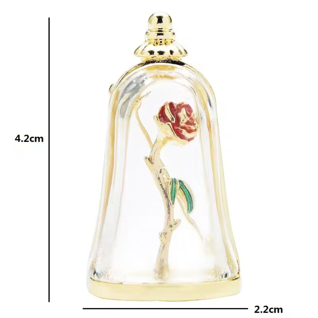 3D Brosche Rose im Glas Maßangaben 2,2 x 4,2 cm