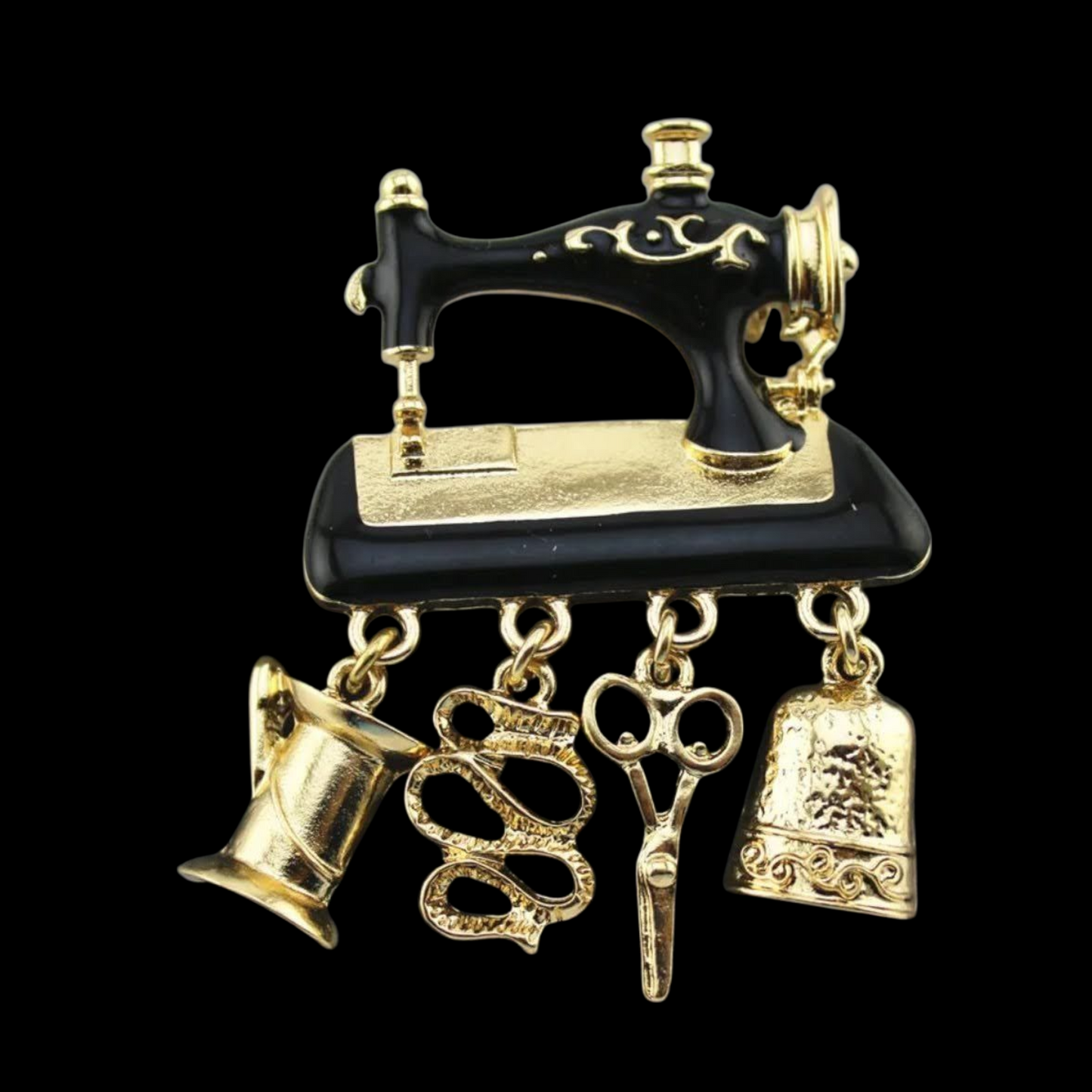 Nostalgische Brosche vintage Nähmaschine Singer schwarz-gold