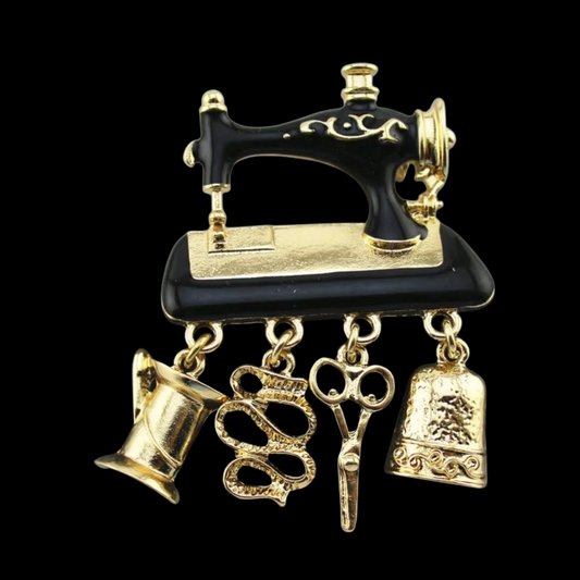 Nostalgische Brosche vintage Nähmaschine Singer schwarz-gold