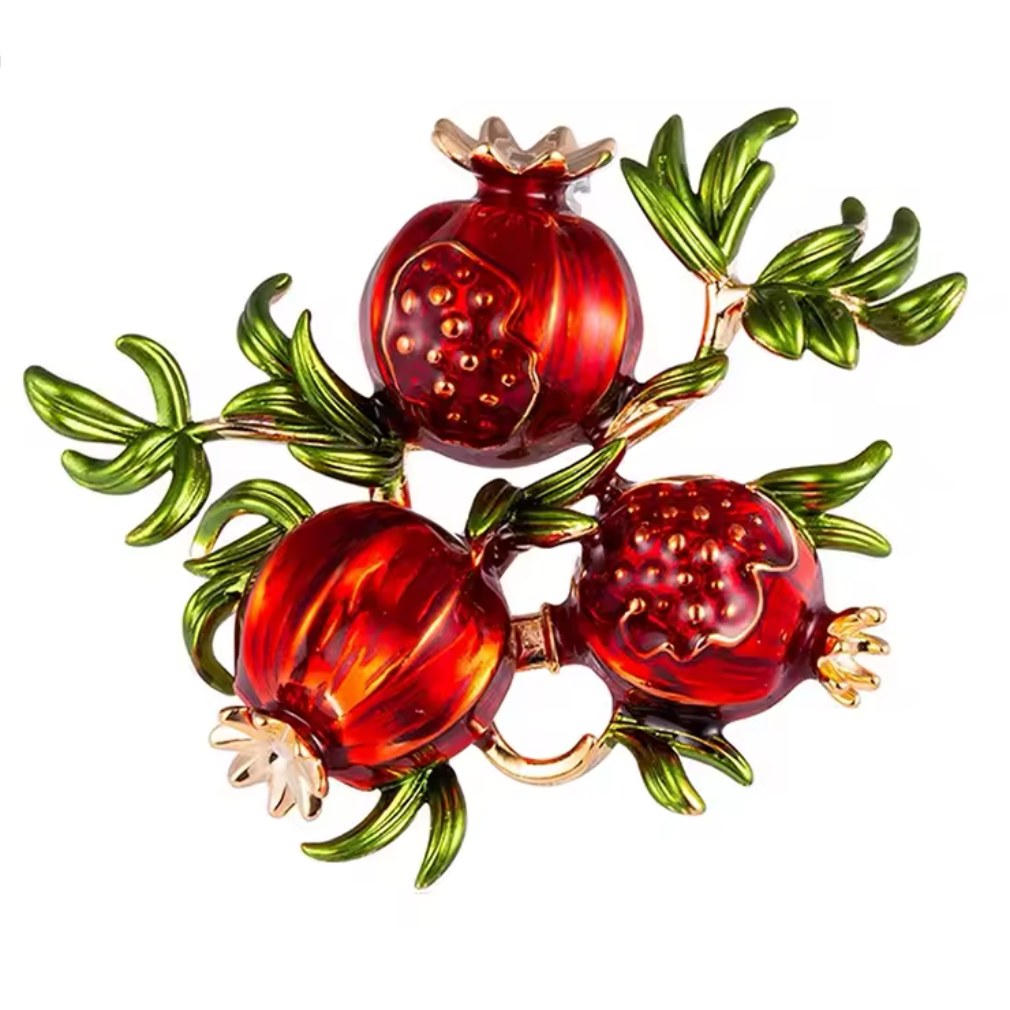 Nostalgische Brosche Granatapfel emailliert