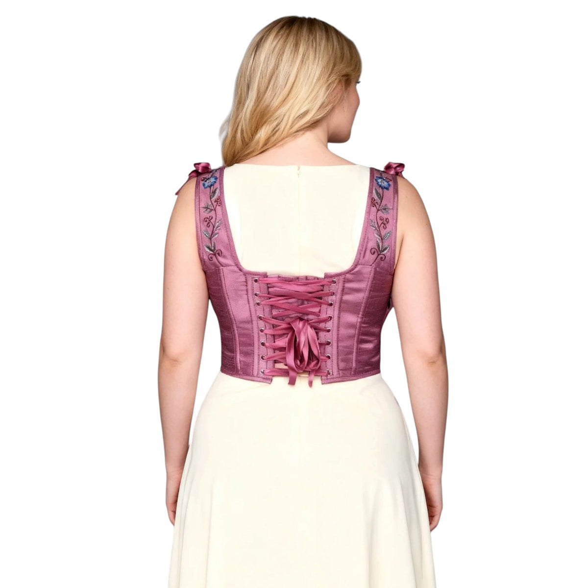 Romantisches Korsett „Diondra“ in Mauve mit Blumenstickerei und Trägern
