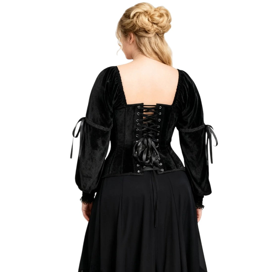 Gothic-Samt-Vollbrustkorsett schwarz mit Renaissance-Ärmeln