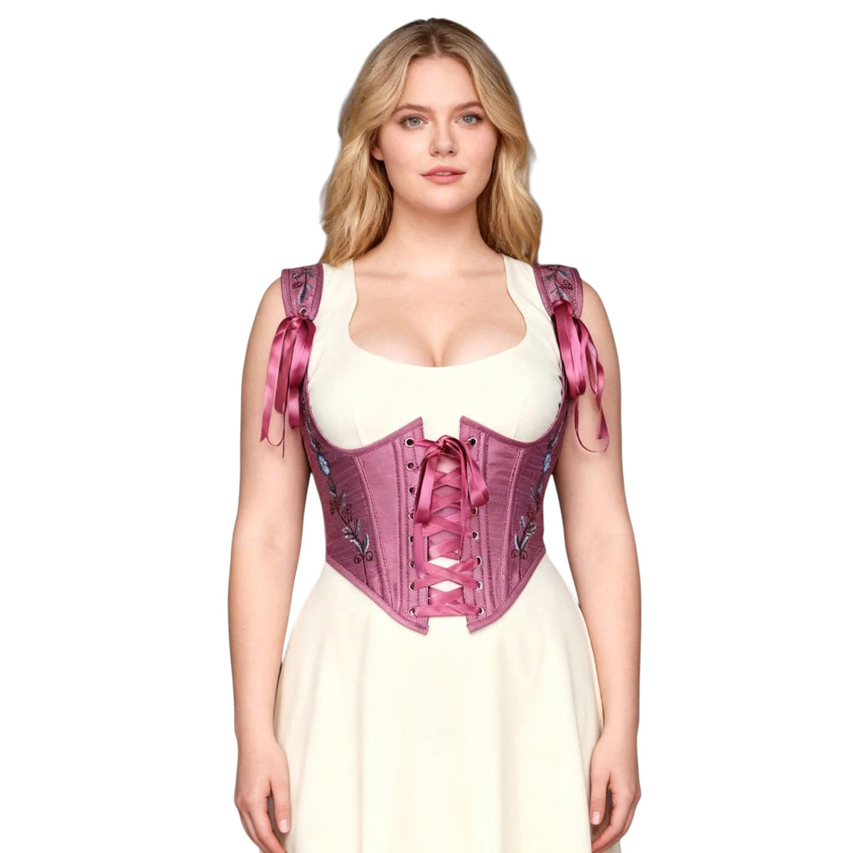 Romantisches Korsett „Diondra“ in Mauve mit Blumenstickerei und Trägern
