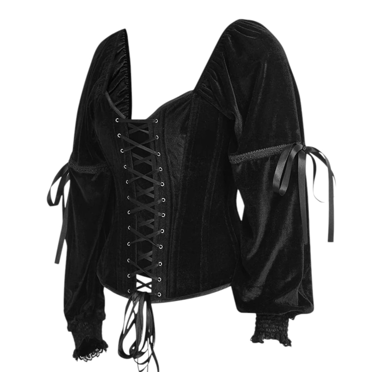 Gothic-Samt-Vollbrustkorsett schwarz mit Renaissance-Ärmeln