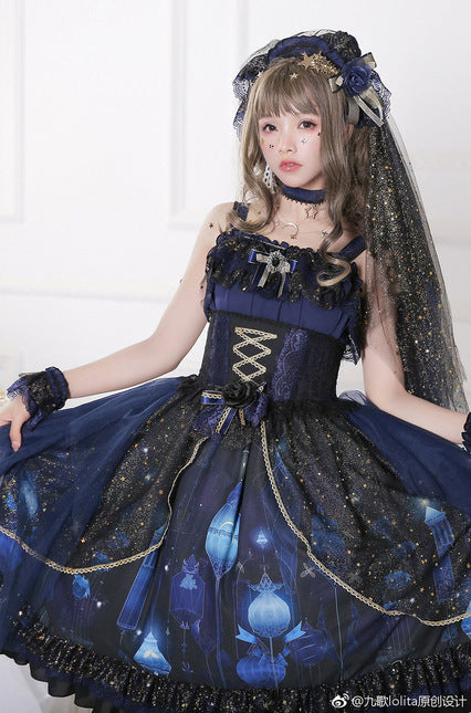Dark romantic Lolita Kleid - Nine Odes – Star and Moon Floating Lamp JSK