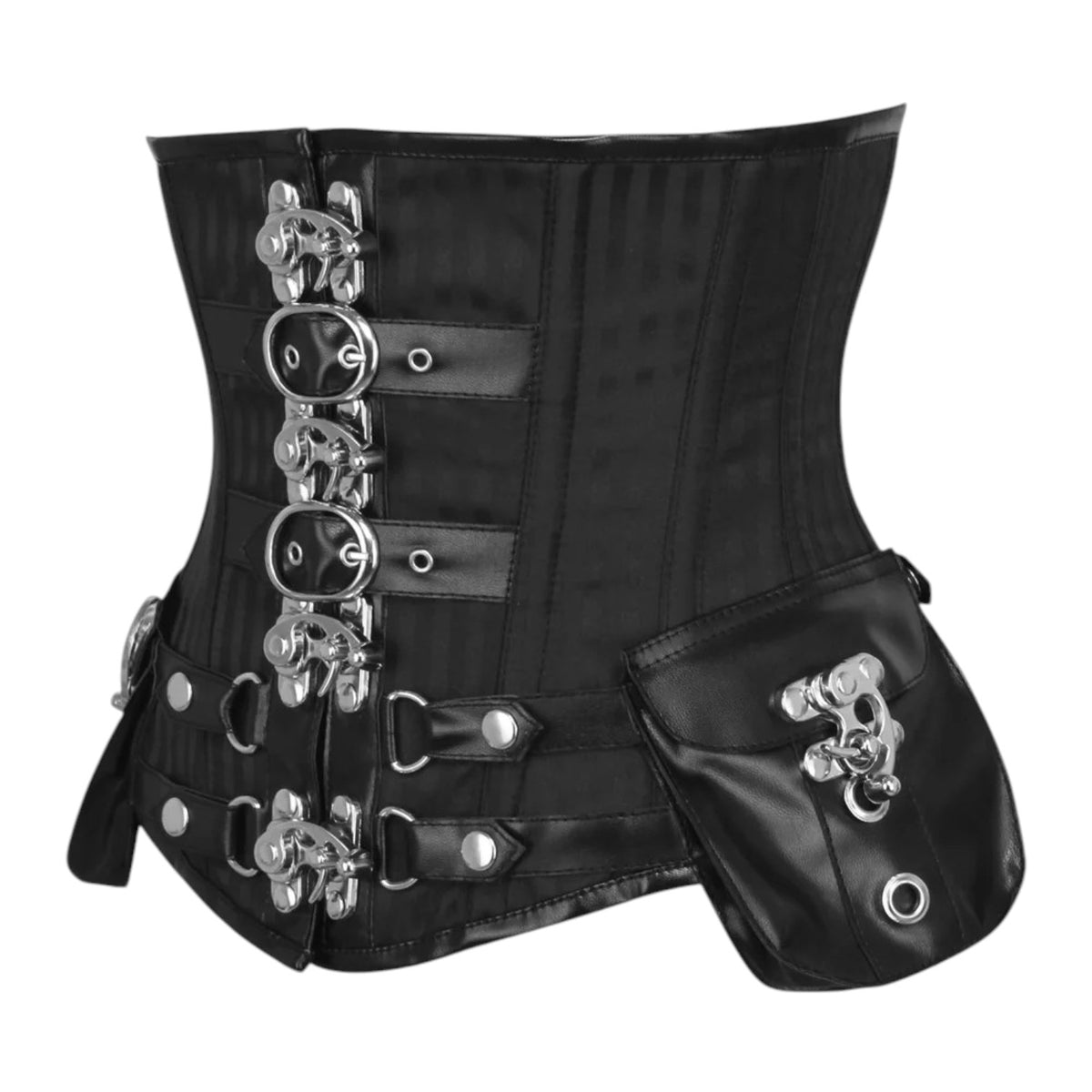Gothic Steampunk Unterbrustkorsett mit Schnallen und Taschen schwarz