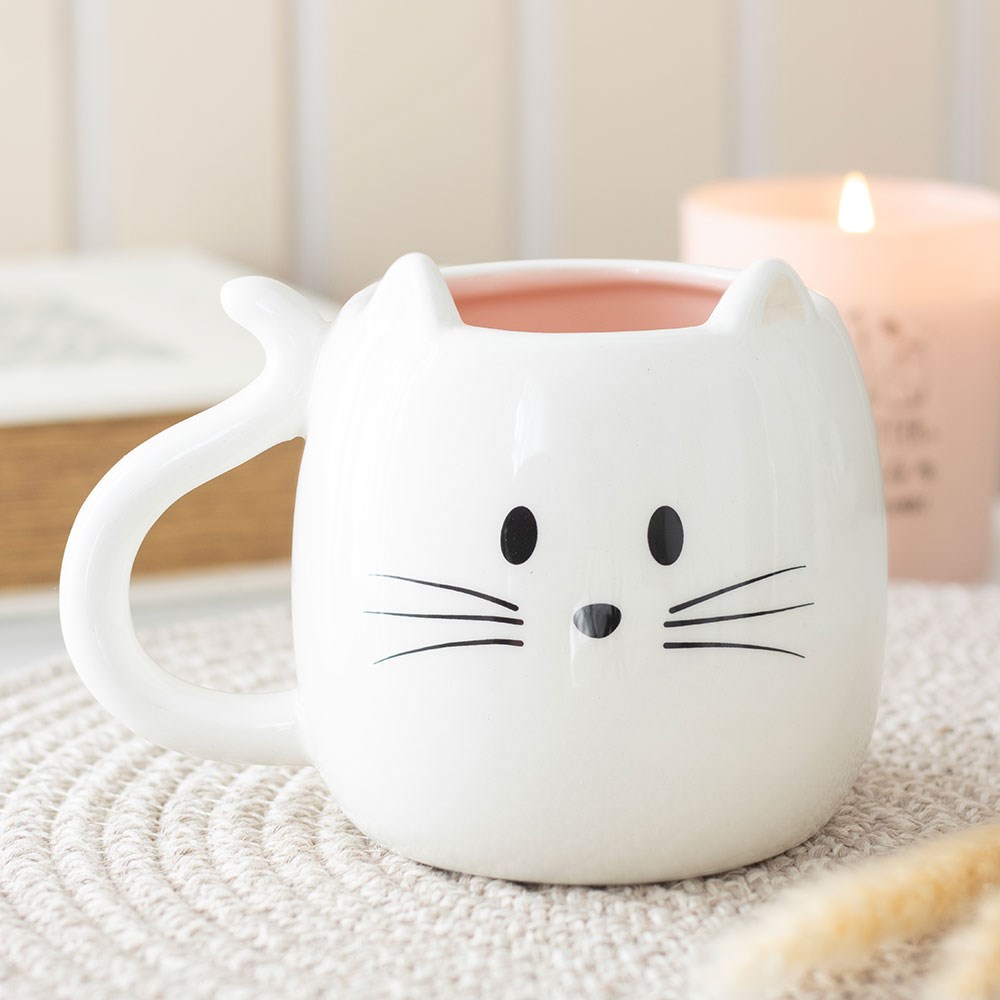 Kleine weiße Katze Tasse mit Katzengesicht 500 ml