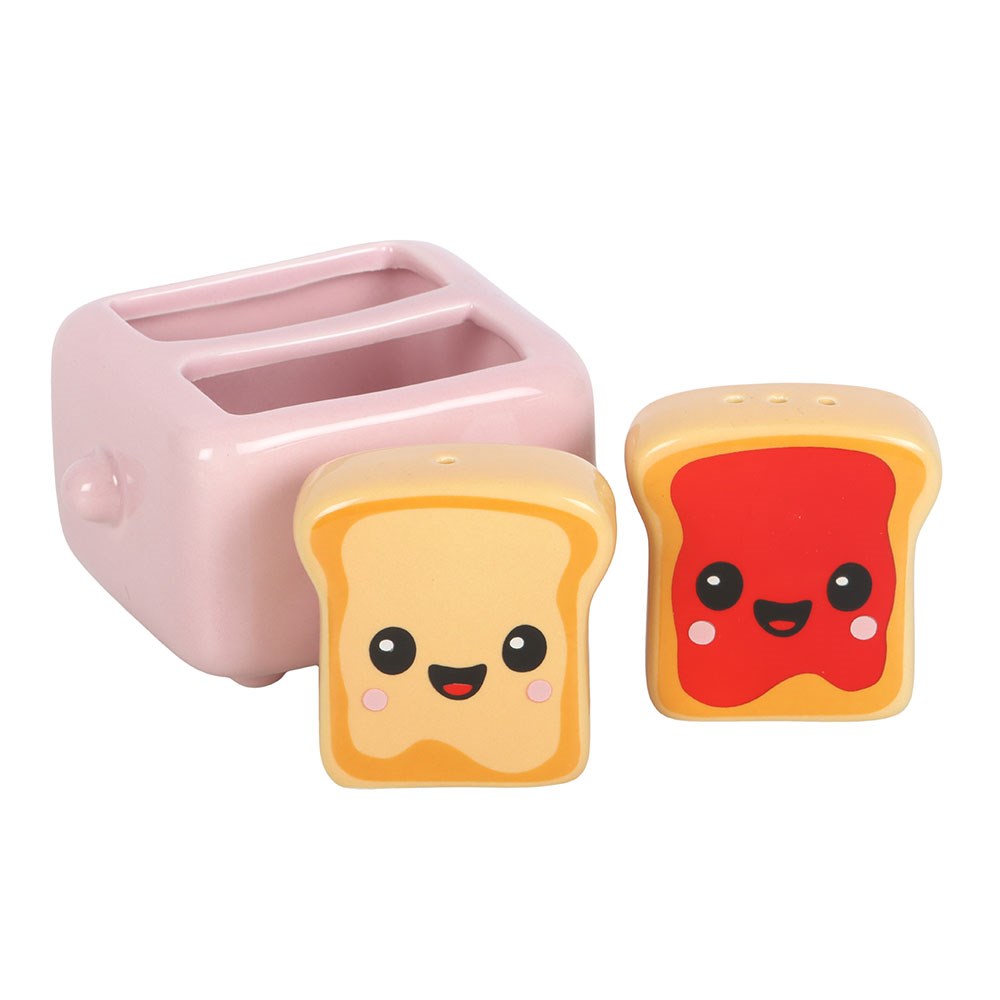 Kawaii Toast Salt and Pepper Shakers mit Toaster-Halter