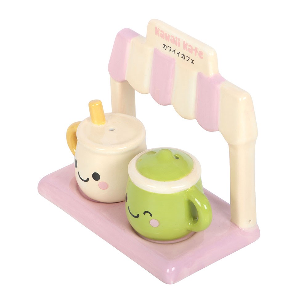 Kawaii Latte Salt and Pepper Shakers mit Café-Halter