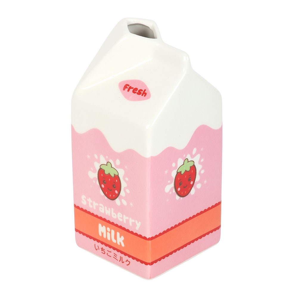 Strawberry Milk Carton Flower Vase - Kawaii Keramik Blumenvase