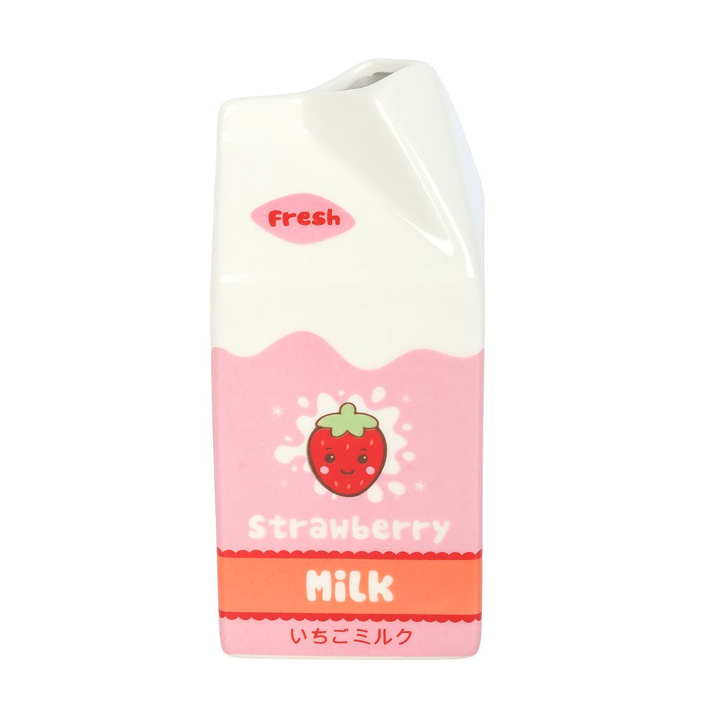 Strawberry Milk Carton Flower Vase - Kawaii Keramik Blumenvase