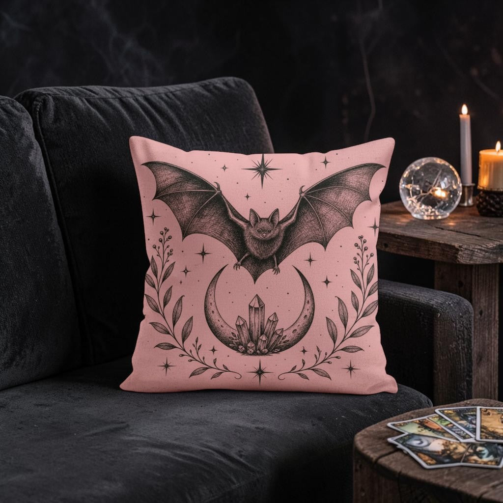 Fledermaus Gothic Witchy Kissen 45 x 45 cm Dekokissen in schwarz-rosa
